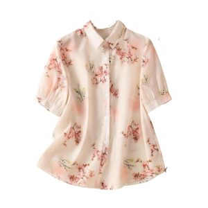 Gufrina Women's Pink Floral Printed Button Down Western Shirt with Collared Neck and Half Sleeves in Relaxed Fit Style